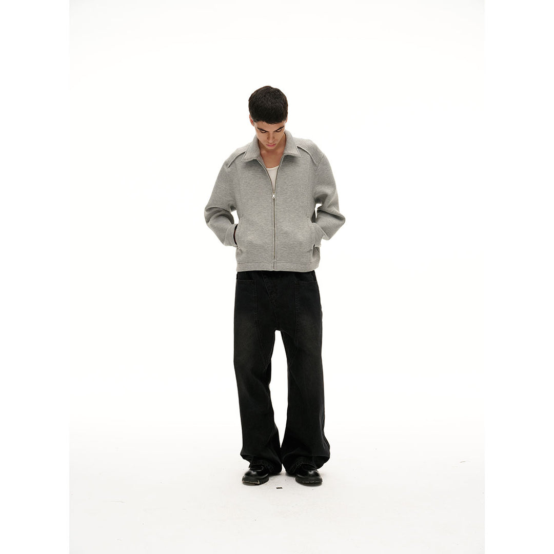 Women Lightweight Boxy Sweat Jacket with Shirt Collar, Full Zip and Concealed Side Pockets Mune Fashion