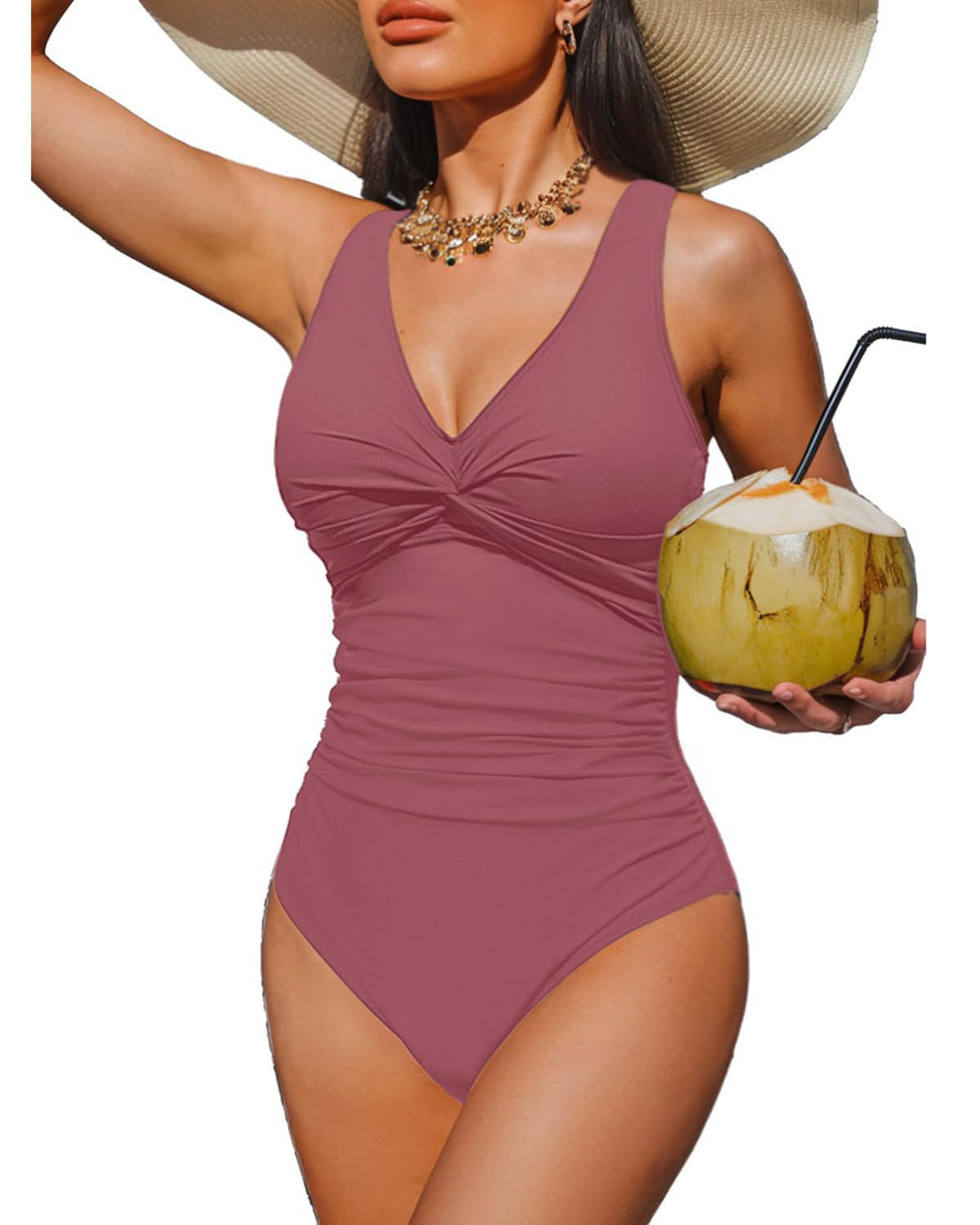 Ladies Elegant One-Piece Swimsuit with Fashionable Twist Mune Fashion