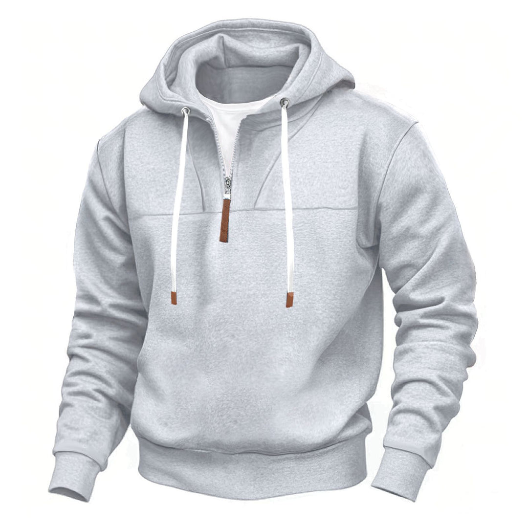 Men's hoodie with half zipper, soft inner lining and leather details Mune Fashion