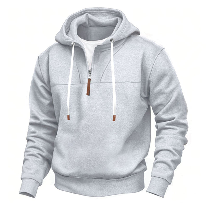 Men's hoodie with half zipper, soft inner lining and leather details Mune Fashion