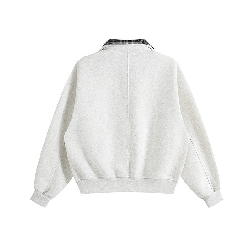 Unisex Oversized Sweatshirt with inset check shirt collar and half zipper Mune Fashion