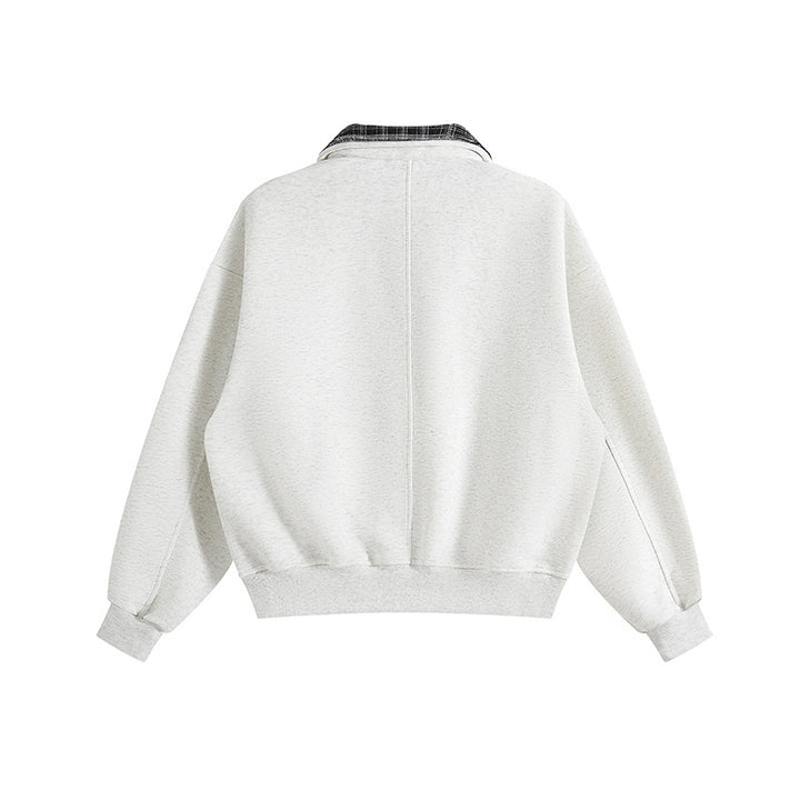 Unisex Oversized Sweatshirt with inset check shirt collar and half zipper Mune Fashion