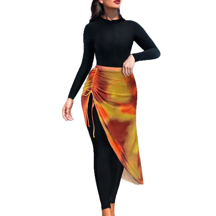 Women's Combined Long Sleeve Swimsuit with Asymmetrical Skirt Mune Fashion
