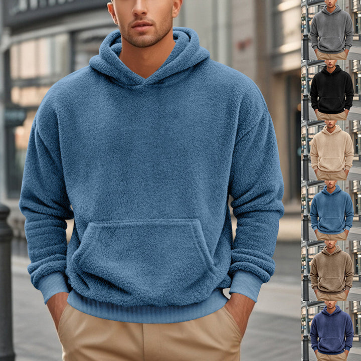 Men's cozy oversized fleece hoodie with kangaroo pocket and ribbed hem Mune Fashion