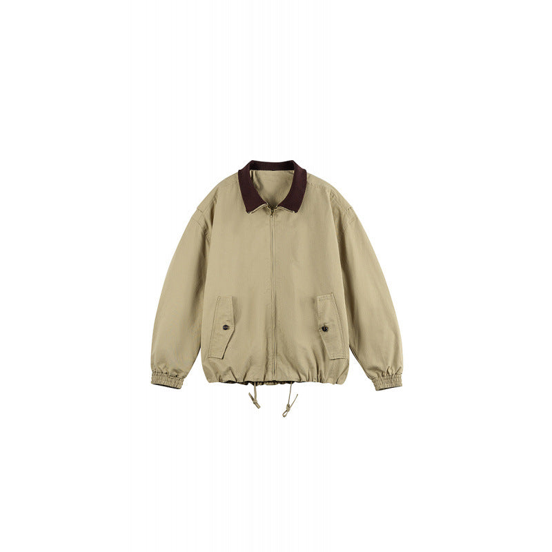 Men's Boxy Zip Transition Jacket made of durable canvas with contrasting knit collar, drawstring and flap pockets Mune Fashion