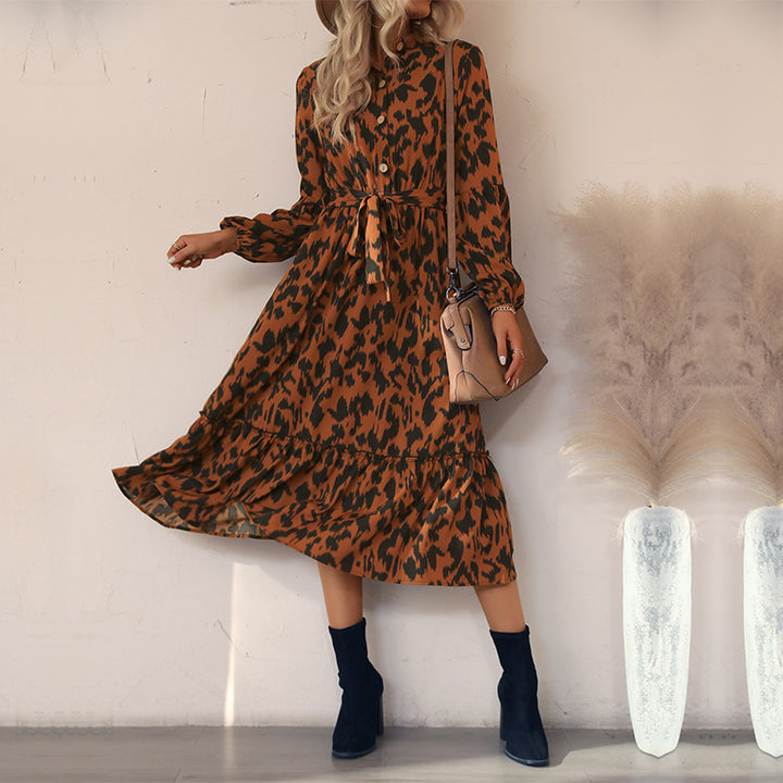 Women's Midi Dress with Belt and Floral Accents Mune Fashion