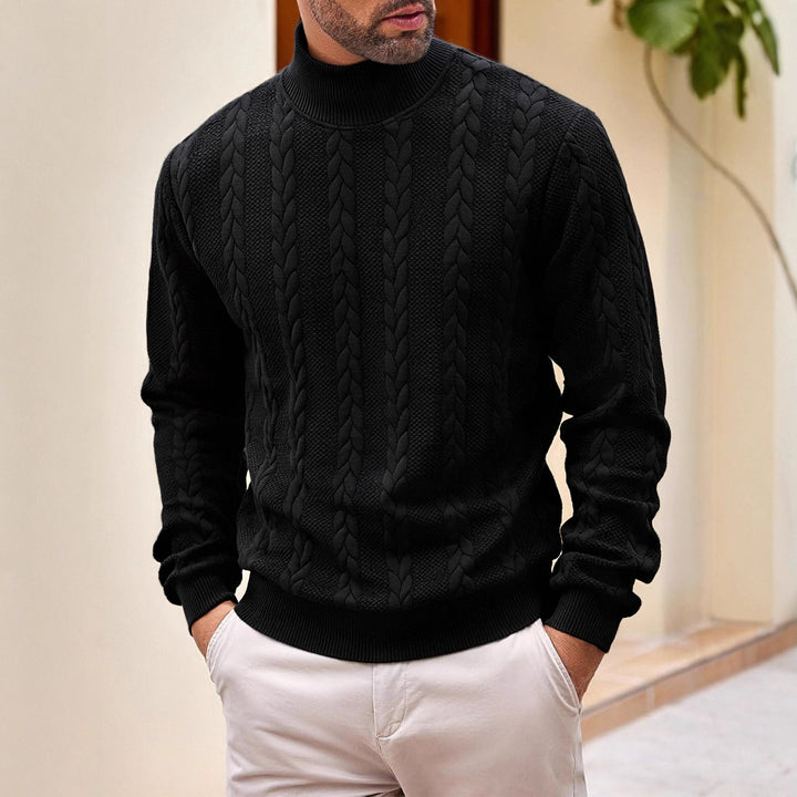 Men's thick knit cable knit sweater with half standing collar and elastic ribbed cuffs Mune Fashion