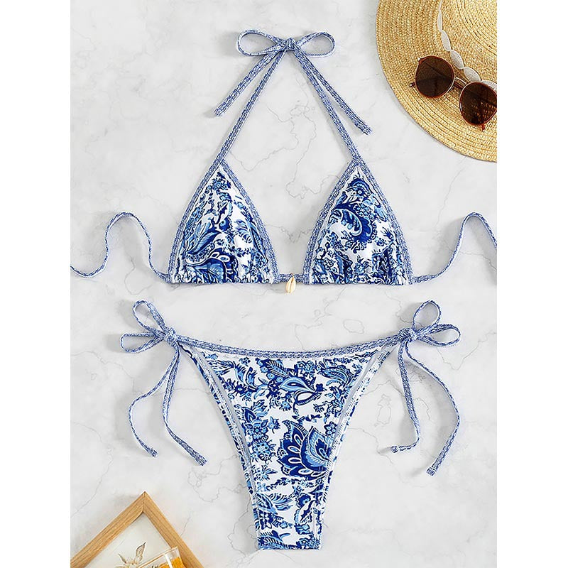 Women's triangle bikini with playful floral design and ties Mune Fashion