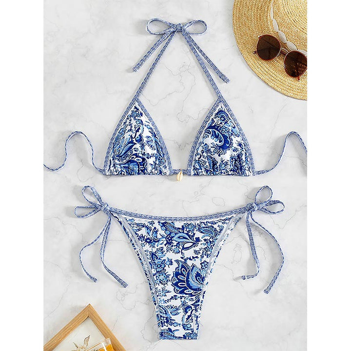 Women's triangle bikini with playful floral design and ties Mune Fashion