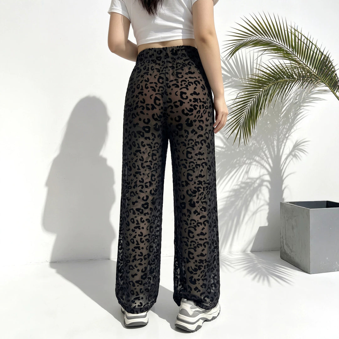 Women's loose leopard print beach and leisure pants with elastic waistband Mune Fashion