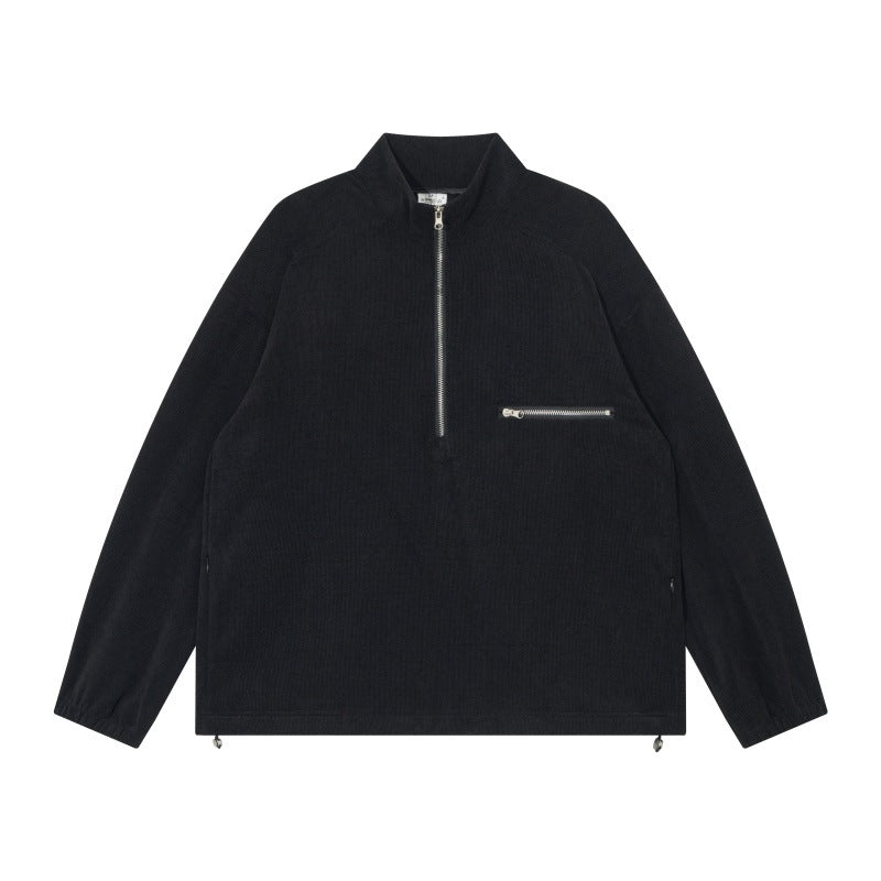 Unisex Oversize Half-zip Pullover made of cord mix with chest zip pocket and drawstring hem Mune Fashion
