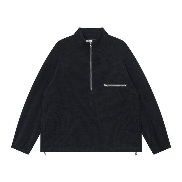 Unisex Oversize Half-zip Pullover made of cord mix with chest zip pocket and drawstring hem Mune Fashion