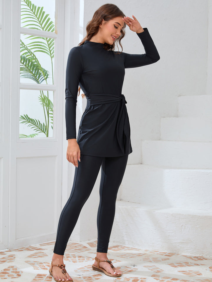 Ladies fashionable long sleeve swimsuit with wrap skirt Mune Fashion