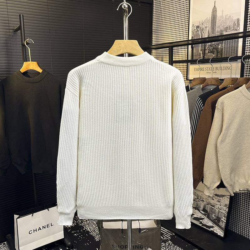 Men's fine ribbed knit pullover with crew neck and reinforced shoulder seams Mune Fashion