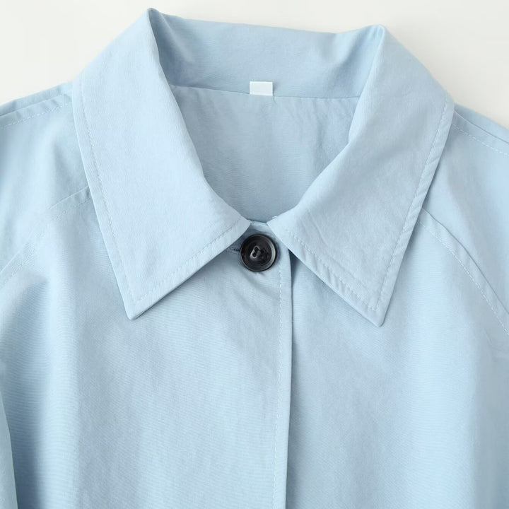 Women's Light Maxi Trench Coat with Concealed Button Placket, Ties Belt and Shirt Collar Mune Fashion
