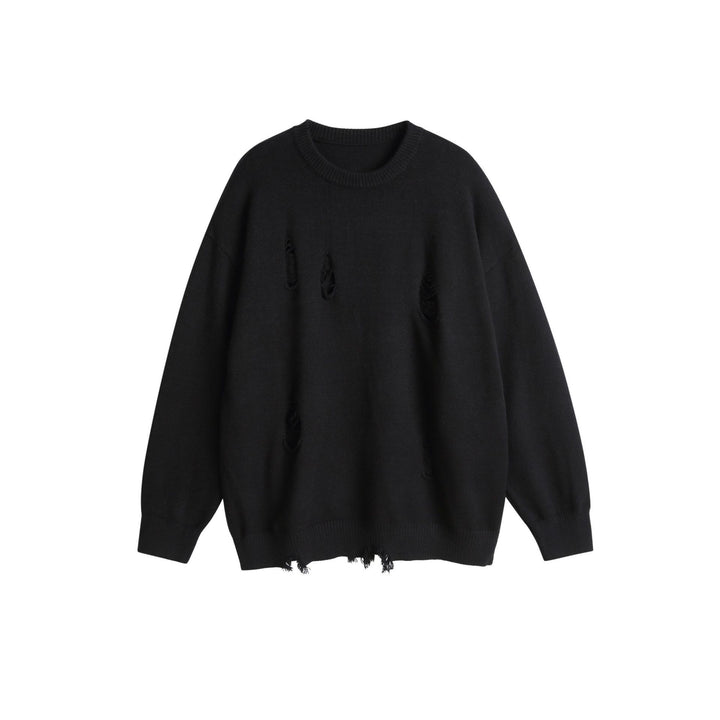 Unisex Oversize Knit Sweater with Destroyed Detail and Ribbed Cuffs Mune Fashion