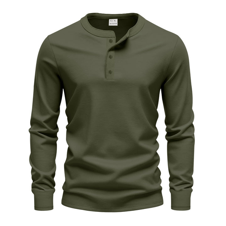 Men's fitted long sleeve Henley shirt with stand-up collar, fine cotton stretch and ribbed cuffs Mune Fashion