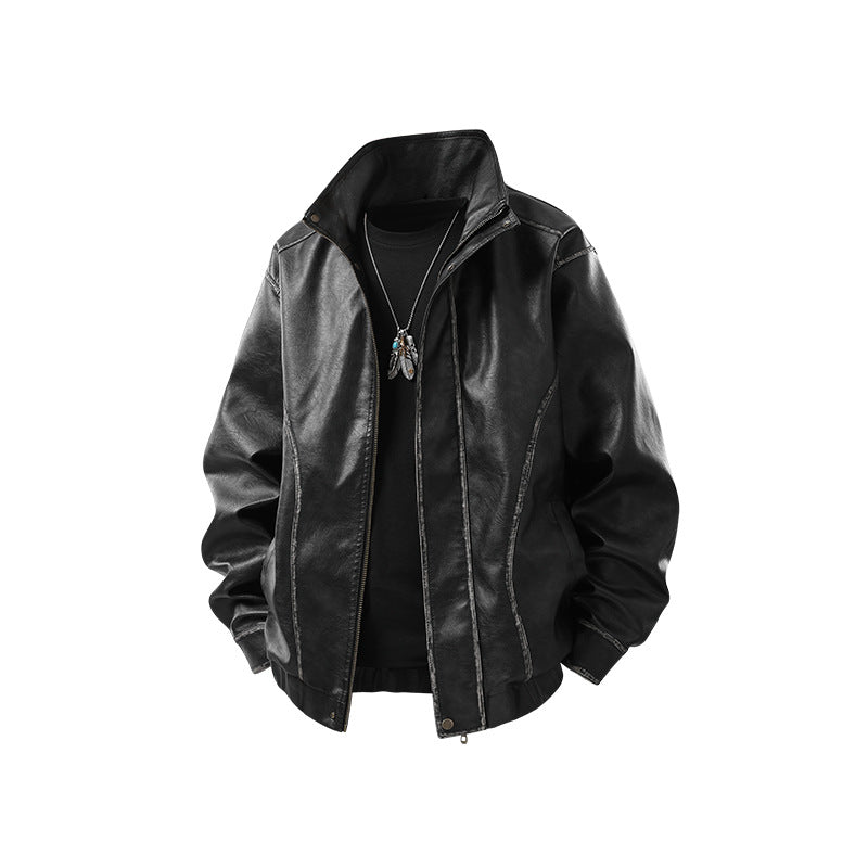 Herren Lederjacke im Vintage-Bomberstil mit Stehkragen Mune Fashion