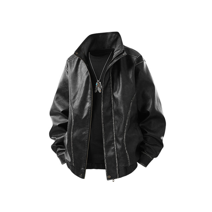 Herren Lederjacke im Vintage-Bomberstil mit Stehkragen Mune Fashion