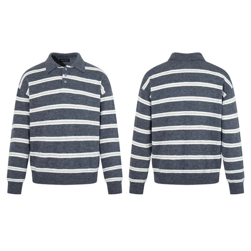 Men's Knit Polo Shirt with Stripe Pattern, Polo Collar and Button Placket Mune Fashion