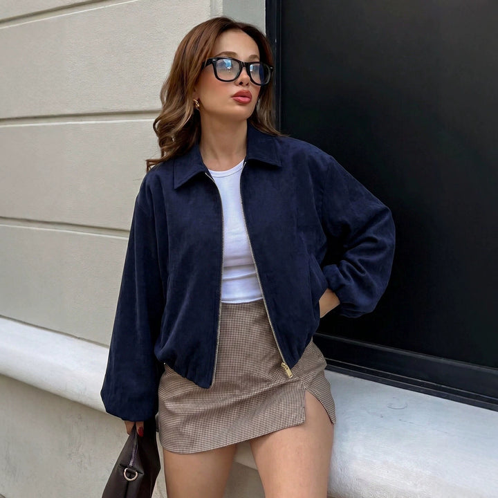 Women’s short bomber-style jacket with zipper and elastic hem Mune Fashion