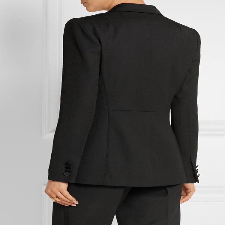 Women's Tailored Single-Button Blazer with Satin Trim and Contoured Seam Design Mune Fashion