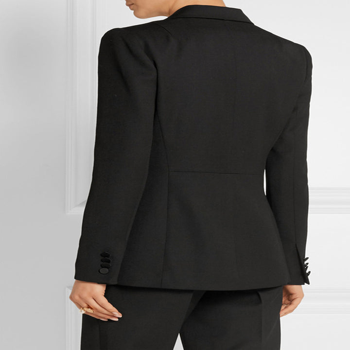 Women's Tailored Single-Button Blazer with Satin Trim and Contoured Seam Design Mune Fashion