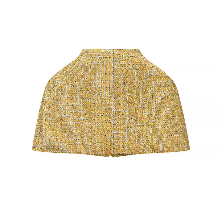 Ladies Short Capelet made of Boucle Tweed with Stand-up Collar Mune Fashion