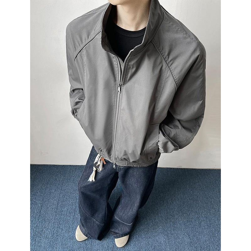 Men's Lightweight Utility Training Jacket with Stand-Up Collar, Two-Way Zipper and Elastic Waistband Mune Fashion