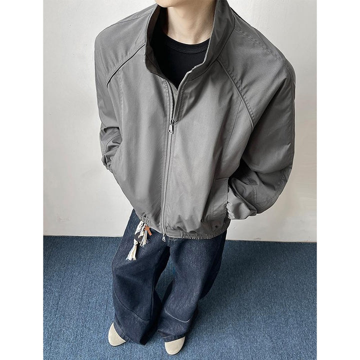 Men's Lightweight Utility Training Jacket with Stand-Up Collar, Two-Way Zipper and Elastic Waistband Mune Fashion