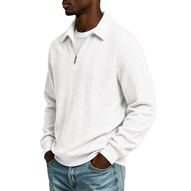 Men's Troyer Knit Sweater with Half Zipper and Cable Pattern Mune Fashion