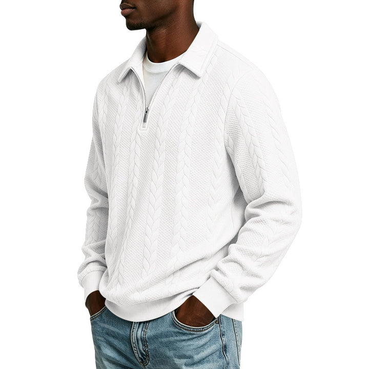 Men's Troyer Knit Sweater with Half Zipper and Cable Pattern Mune Fashion