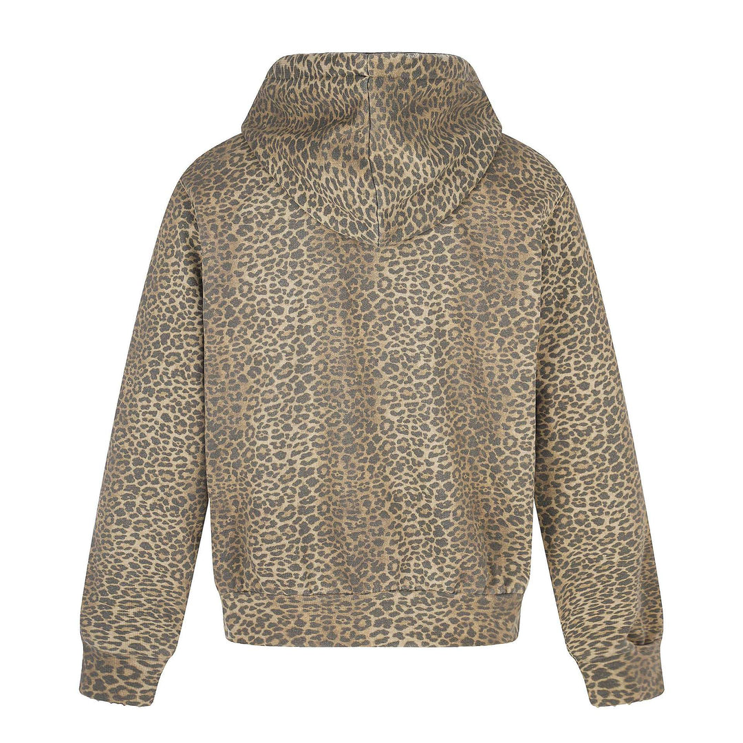 Women's hooded jacket in boxy cut with leopard print and distressed embroidery Mune Fashion