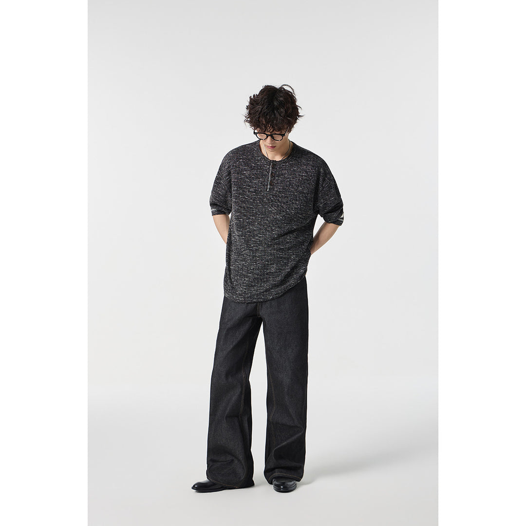 Unisex Thermal Waffle Knit Henley Shirt with Button Placket and Ribbed Texture Mune Fashion