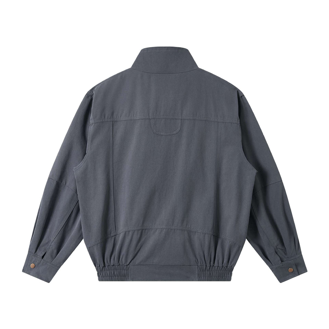 Men's Lightweight Canvas Field Jacket with Stand-Up Collar, Concealed Zipper and Elastic Hem Mune Fashion
