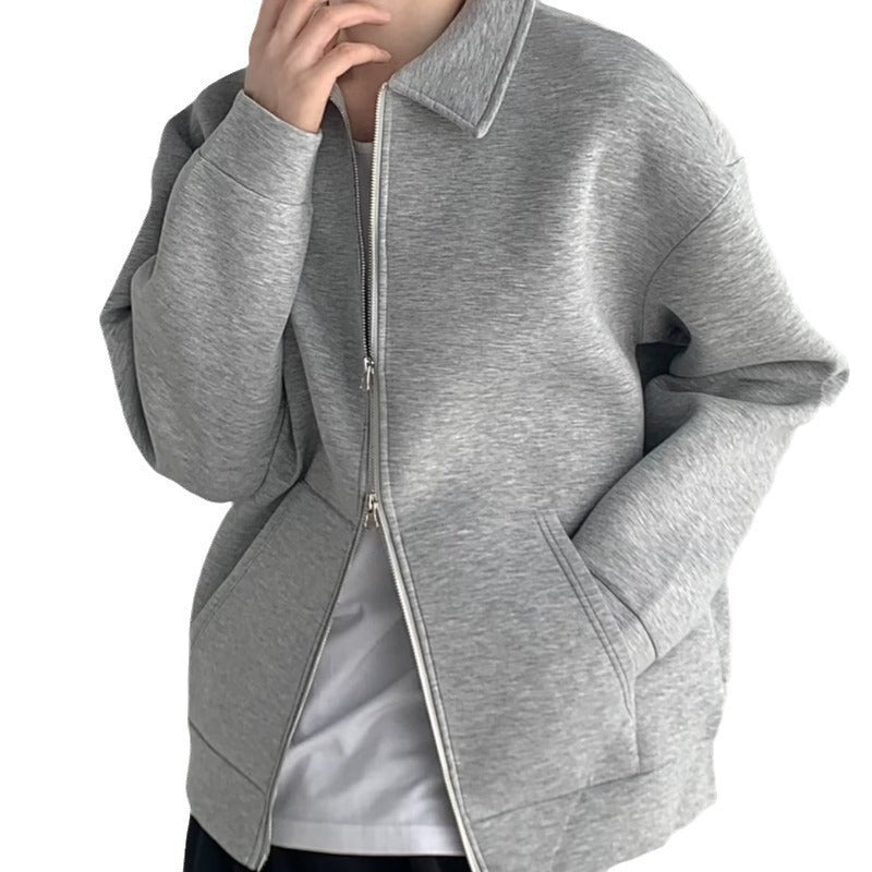 Men's Zip Sweat Jacket with Shirt Collar and Oversized Cut Mune Fashion