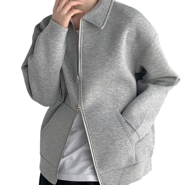 Men's Zip Sweat Jacket with Shirt Collar and Oversized Cut Mune Fashion