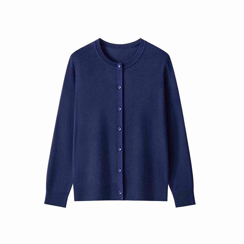 Women's fine knit cardigan with round neckline and button placket Mune Fashion