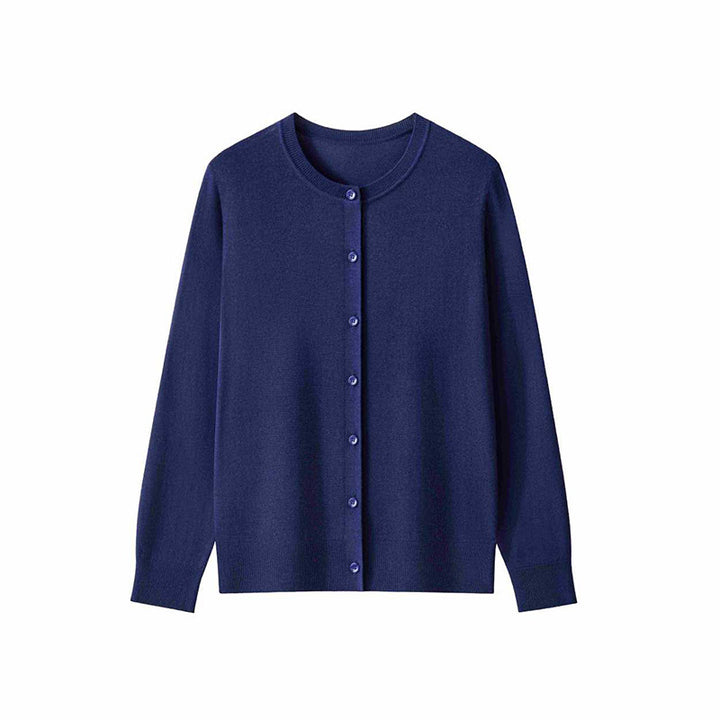 Women's fine knit cardigan with round neckline and button placket Mune Fashion