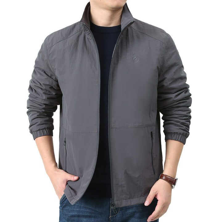 Men's Lightweight Windbreaker with Stand Collar, Two Zipper Pockets and Elastic Cuffs Mune Fashion