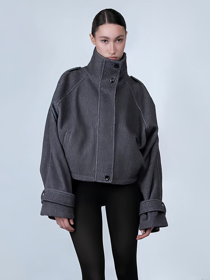 Mune | Women's Fashion Oversized Jacket with High Collar and Decorative Button Details