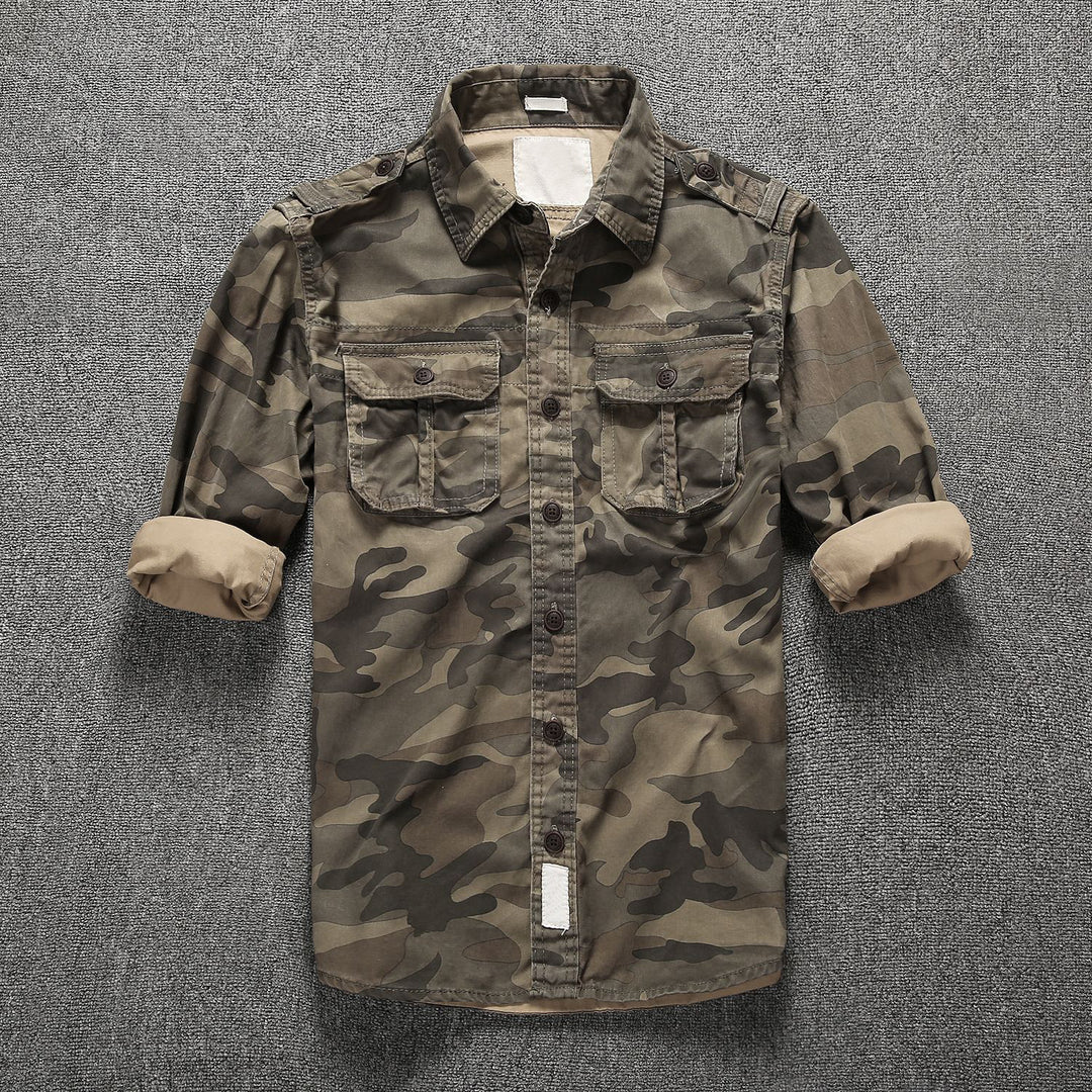 Men's Cotton Field Shirt with Chest Pockets and Shoulder Epaulettes Mune Fashion
