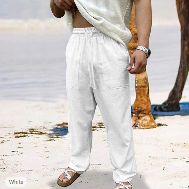 Men's casual linen jogger pants with elastic drawstring, patch pockets, and tapered silhouette Mune Fashion
