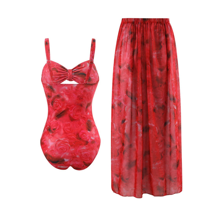 Women's one-piece swimsuit with floral design and transparent overlay Mune Fashion