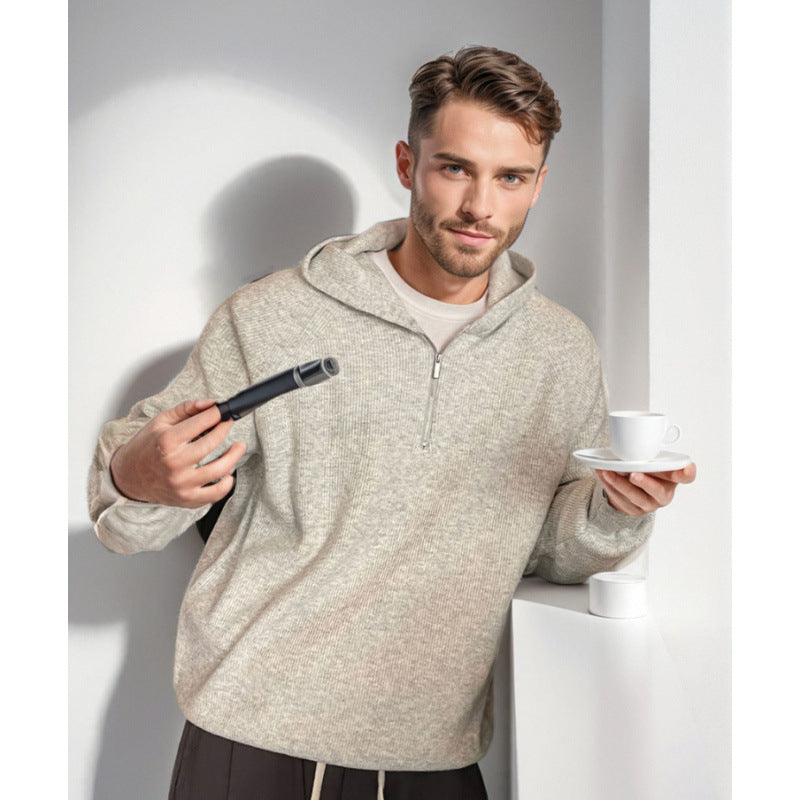 Men's Hooded Half-Zip Sweater made of soft textured knit Mune Fashion