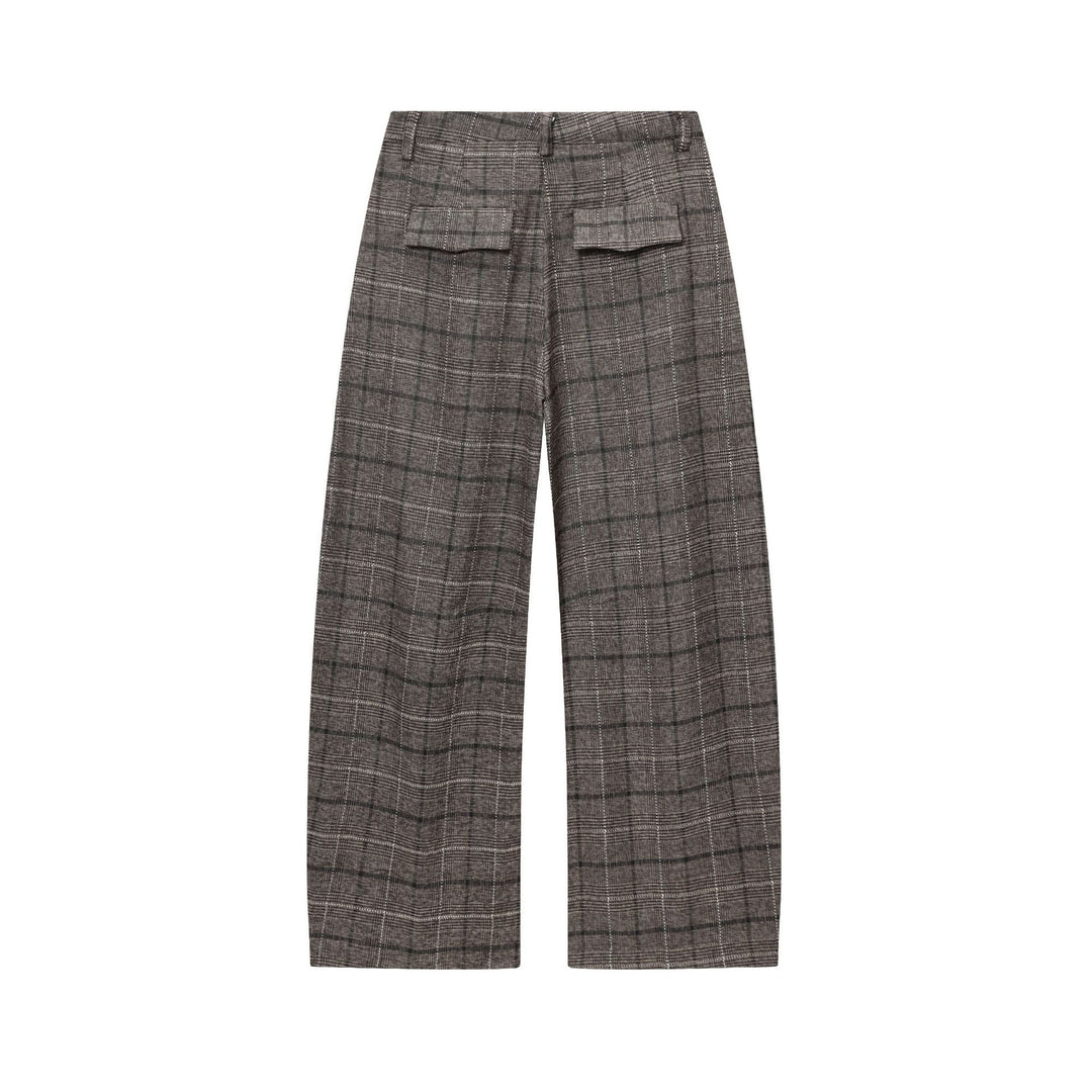 Women's Glencheck Trousers with High Waist, Wide Leg, Crease and Concealed Front Placket Mune Fashion