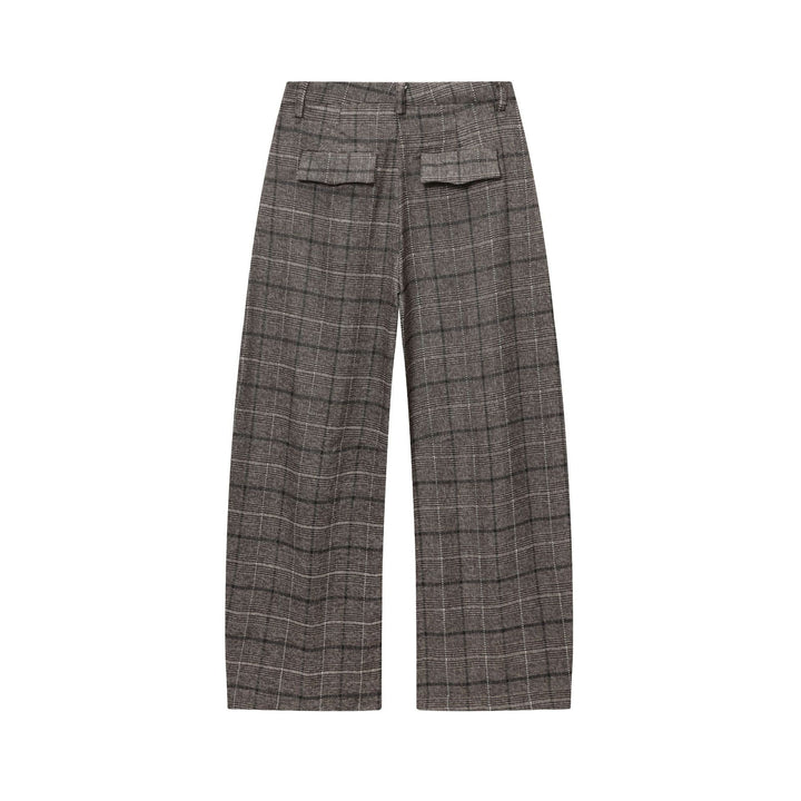 Women's Glencheck Trousers with High Waist, Wide Leg, Crease and Concealed Front Placket Mune Fashion
