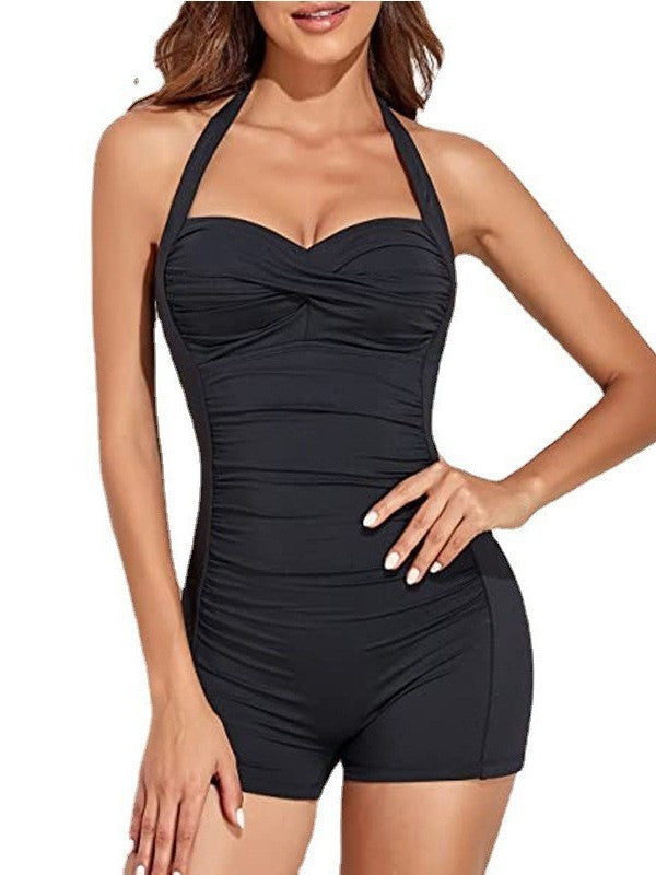 Women's High-Waisted One-Piece Swimsuit with Refined Gathering Element Mune Fashion