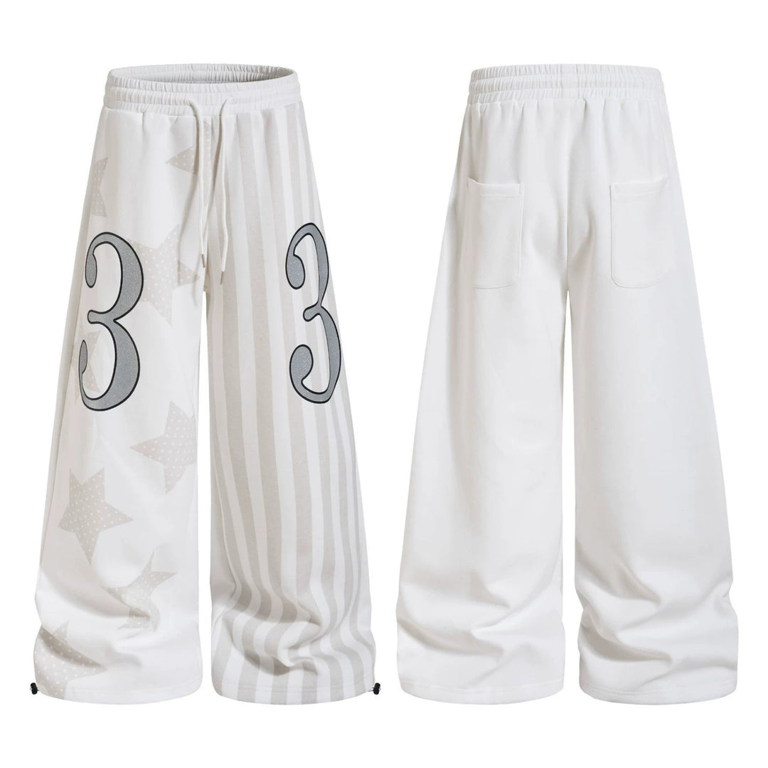 Women Wide Lounge Pants with High Comfort Waistband, Drawstring, Star and Stripe Print Mune Fashion