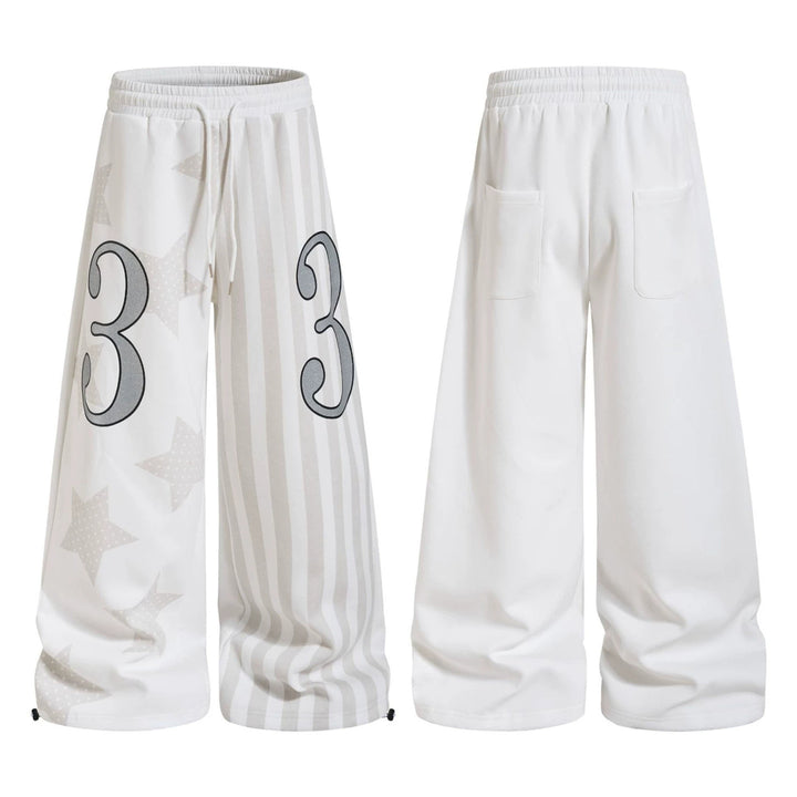 Women Wide Lounge Pants with High Comfort Waistband, Drawstring, Star and Stripe Print Mune Fashion